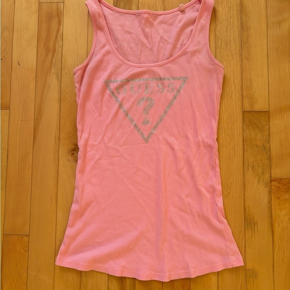 Guess Tops - Guess Light Pink Tank Top with Bedazzled Logo